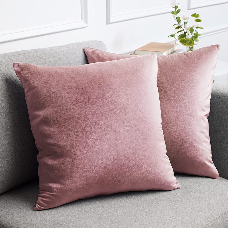 lalaLOOM مجموعة أغطية وسائد رمي مخملية من lalaLOOM مكونة من 2 وسائد مربعة مزخرفة مقاس 24 × 24 لديكور المنزل وحالات لهجة ناعمة وأغطية وسائد حريرية قابلة للغسل في الغسالة للأريكة والأريكة وغرفة النوم وغرفة المعيشة والورد المغبر - Image 1
